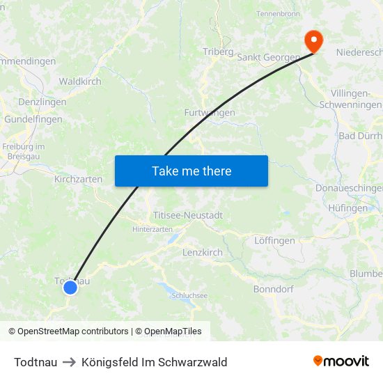 Todtnau to Königsfeld Im Schwarzwald map