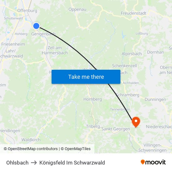Ohlsbach to Königsfeld Im Schwarzwald map