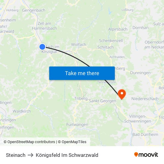 Steinach to Königsfeld Im Schwarzwald map
