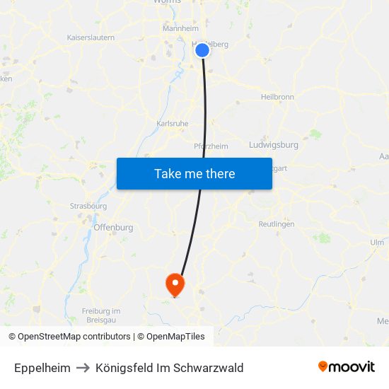 Eppelheim to Königsfeld Im Schwarzwald map
