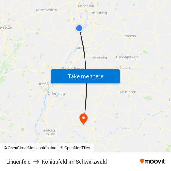 Lingenfeld to Königsfeld Im Schwarzwald map