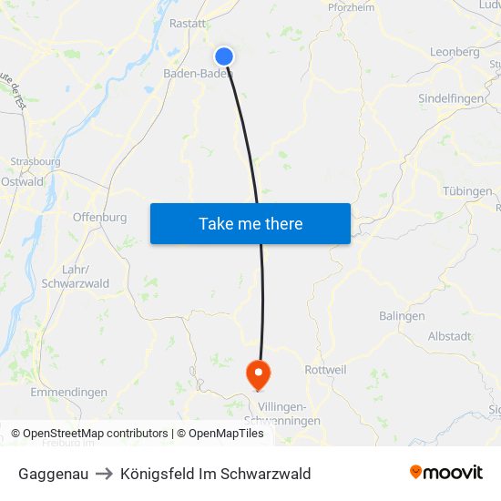 Gaggenau to Königsfeld Im Schwarzwald map