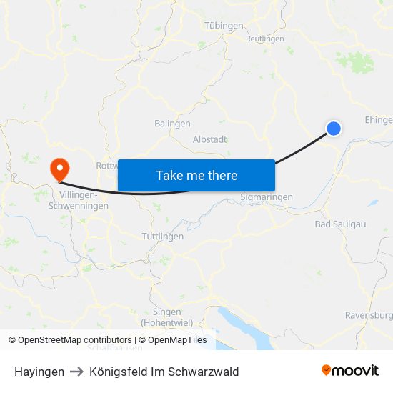 Hayingen to Königsfeld Im Schwarzwald map