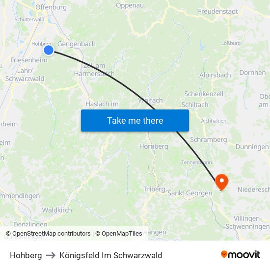 Hohberg to Königsfeld Im Schwarzwald map