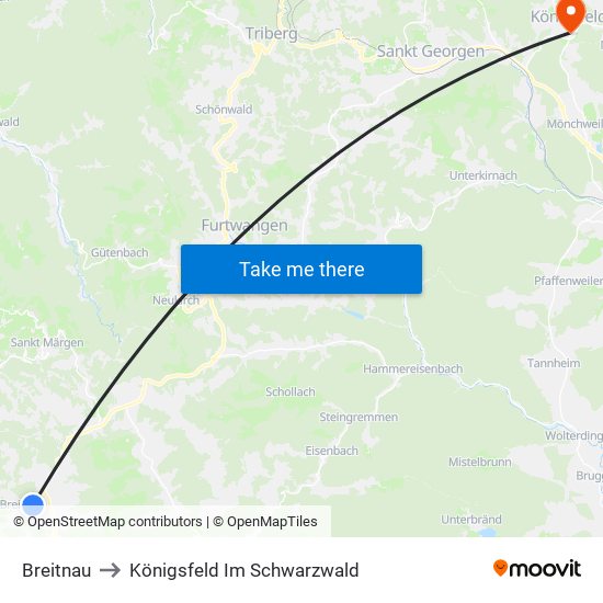 Breitnau to Königsfeld Im Schwarzwald map
