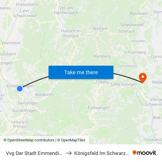 Vvg Der Stadt Emmendingen to Königsfeld Im Schwarzwald map