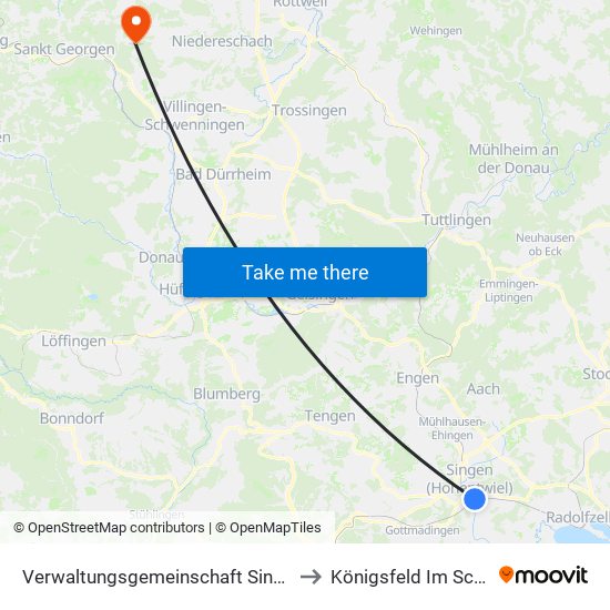 Verwaltungsgemeinschaft Singen (Hohentwiel) to Königsfeld Im Schwarzwald map