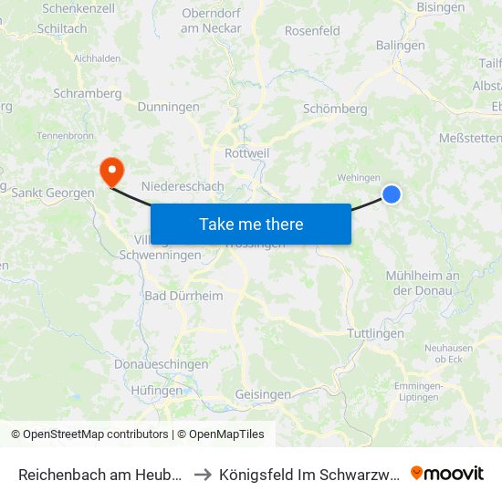 Reichenbach am Heuberg to Königsfeld Im Schwarzwald map