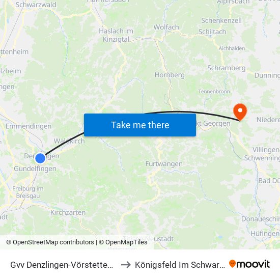 Gvv Denzlingen-Vörstetten-Reute to Königsfeld Im Schwarzwald map