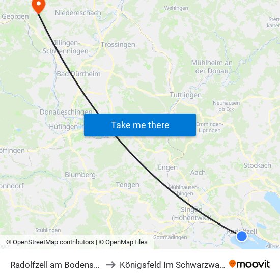 Radolfzell am Bodensee to Königsfeld Im Schwarzwald map