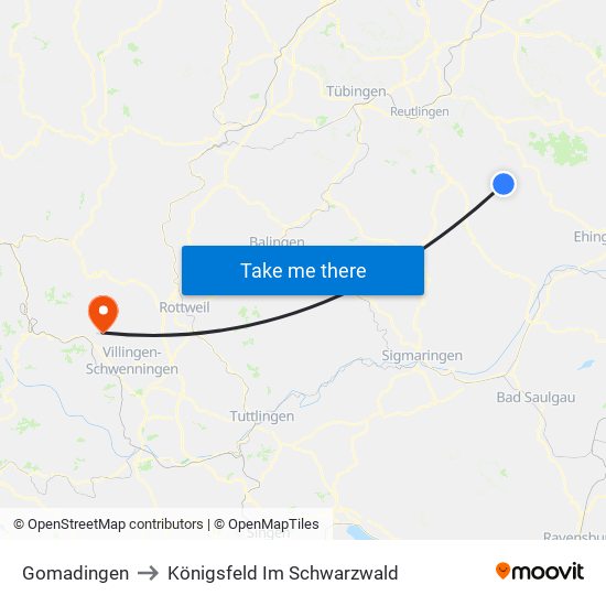 Gomadingen to Königsfeld Im Schwarzwald map