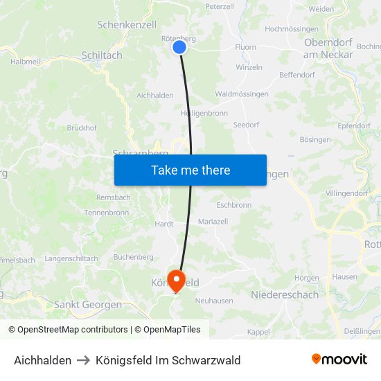 Aichhalden to Königsfeld Im Schwarzwald map