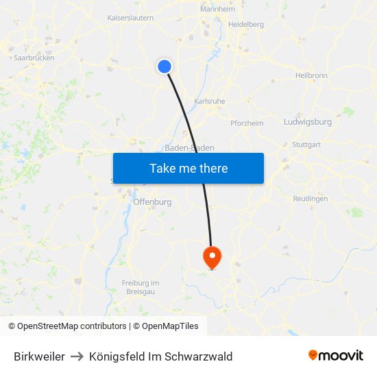 Birkweiler to Königsfeld Im Schwarzwald map