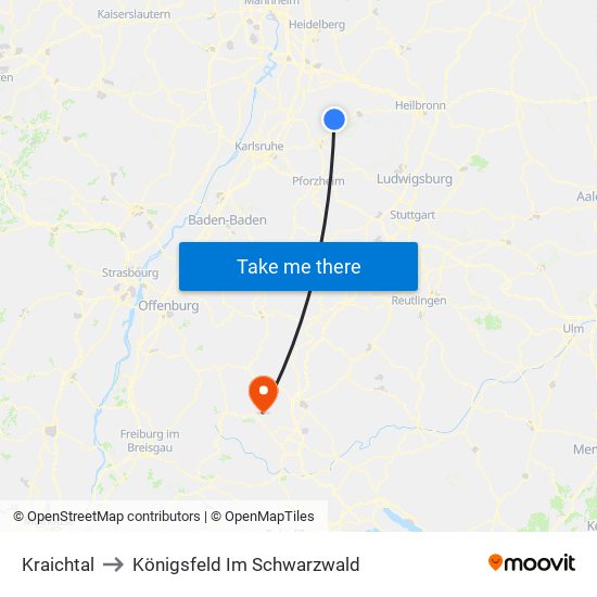 Kraichtal to Königsfeld Im Schwarzwald map