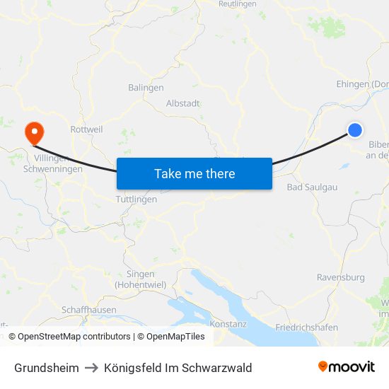 Grundsheim to Königsfeld Im Schwarzwald map