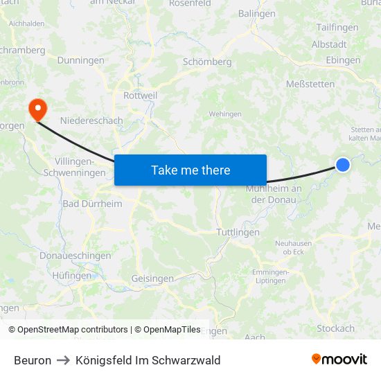 Beuron to Königsfeld Im Schwarzwald map