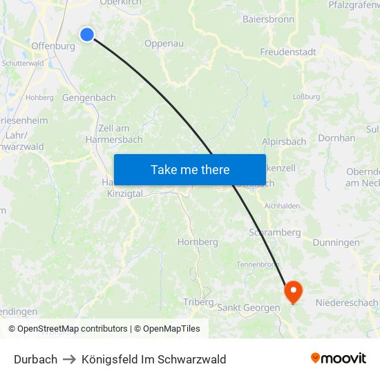 Durbach to Königsfeld Im Schwarzwald map