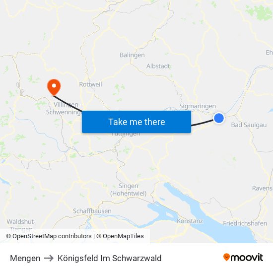 Mengen to Königsfeld Im Schwarzwald map