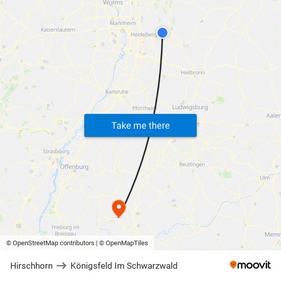 Hirschhorn to Königsfeld Im Schwarzwald map