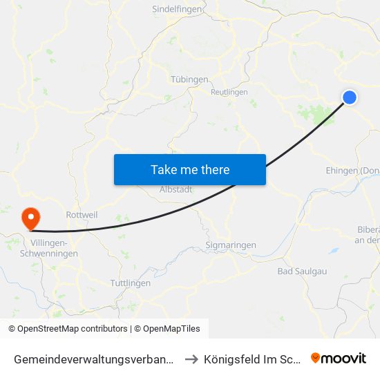 Gemeindeverwaltungsverband Laichinger Alb to Königsfeld Im Schwarzwald map