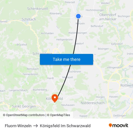 Fluorn-Winzeln to Königsfeld Im Schwarzwald map