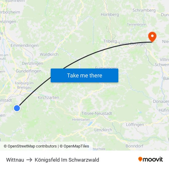 Wittnau to Königsfeld Im Schwarzwald map