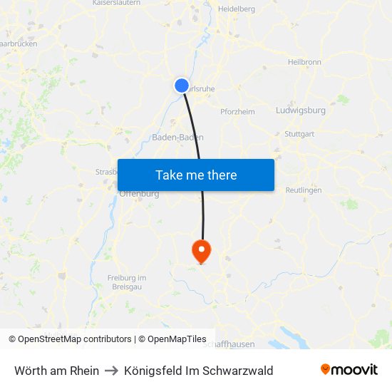 Wörth am Rhein to Königsfeld Im Schwarzwald map