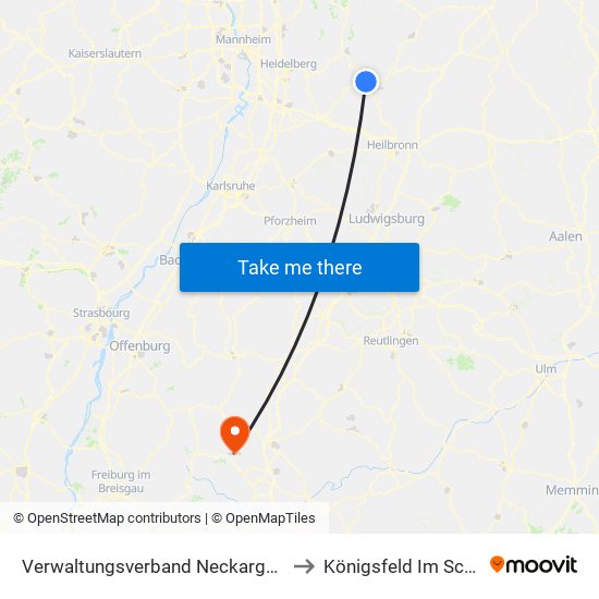 Verwaltungsverband Neckargerach-Waldbrunn to Königsfeld Im Schwarzwald map