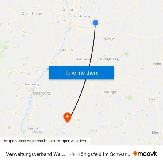 Verwaltungsverband Waibstadt to Königsfeld Im Schwarzwald map