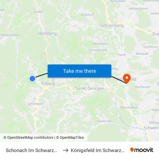 Schonach Im Schwarzwald to Königsfeld Im Schwarzwald map
