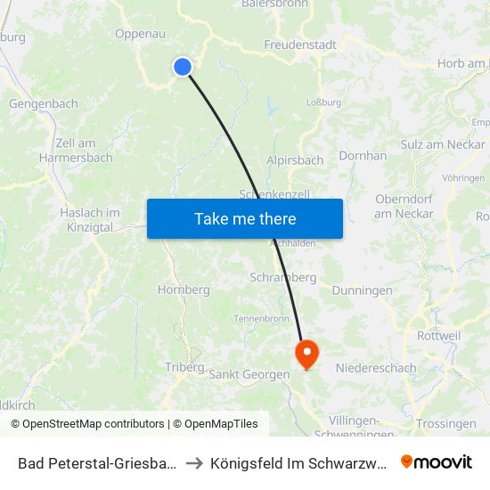 Bad Peterstal-Griesbach to Königsfeld Im Schwarzwald map
