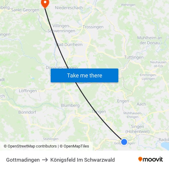 Gottmadingen to Königsfeld Im Schwarzwald map