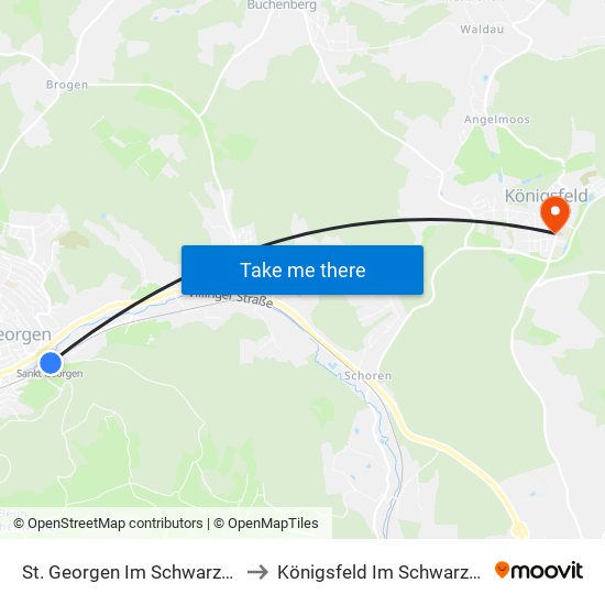 St. Georgen Im Schwarzwald to Königsfeld Im Schwarzwald map