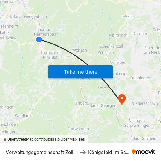 Verwaltungsgemeinschaft Zell am Harmersbach to Königsfeld Im Schwarzwald map