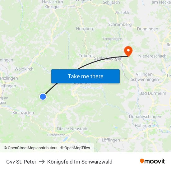 Gvv St. Peter to Königsfeld Im Schwarzwald map