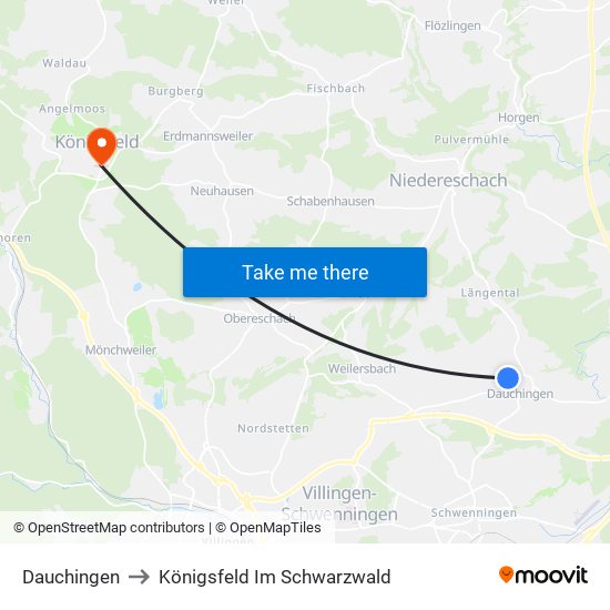 Dauchingen to Königsfeld Im Schwarzwald map