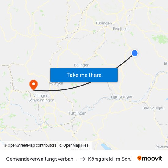 Gemeindeverwaltungsverband Engstingen to Königsfeld Im Schwarzwald map