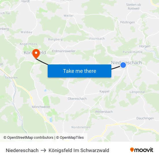 Niedereschach to Königsfeld Im Schwarzwald map