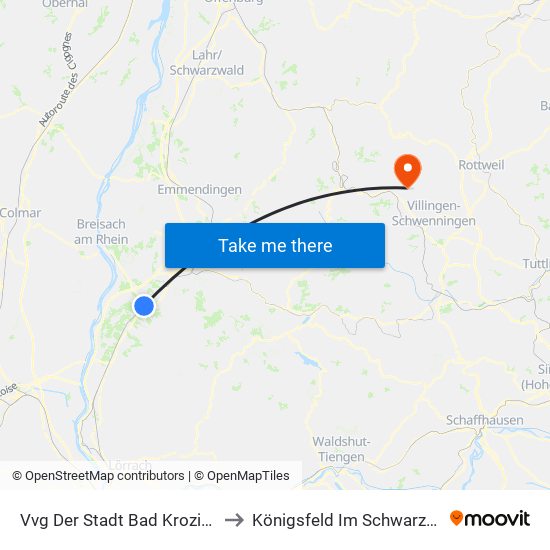 Vvg Der Stadt Bad Krozingen to Königsfeld Im Schwarzwald map