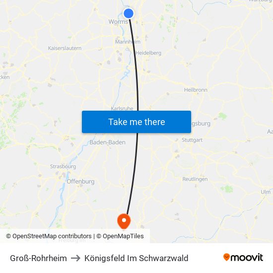 Groß-Rohrheim to Königsfeld Im Schwarzwald map