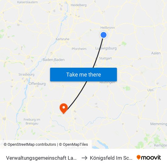 Verwaltungsgemeinschaft Lauffen am Neckar to Königsfeld Im Schwarzwald map