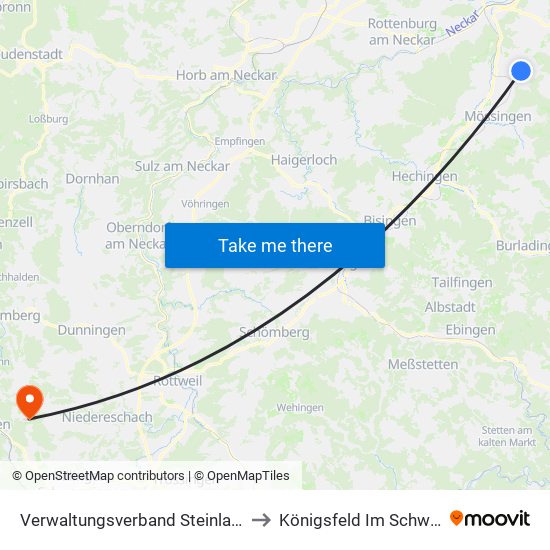 Verwaltungsverband Steinlach-Wiesaz to Königsfeld Im Schwarzwald map