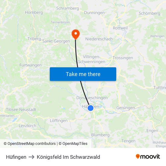 Hüfingen to Königsfeld Im Schwarzwald map