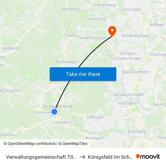 Verwaltungsgemeinschaft Titisee-Neustadt to Königsfeld Im Schwarzwald map