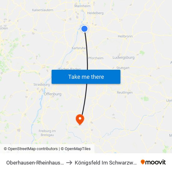 Oberhausen-Rheinhausen to Königsfeld Im Schwarzwald map