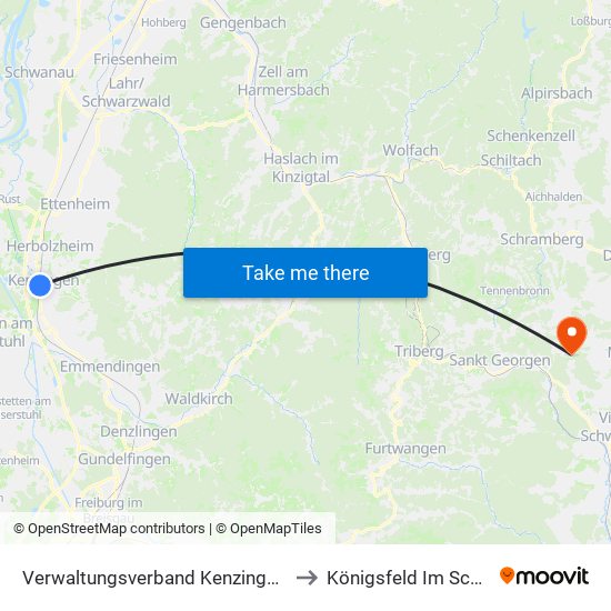 Verwaltungsverband Kenzingen-Herbolzheim to Königsfeld Im Schwarzwald map
