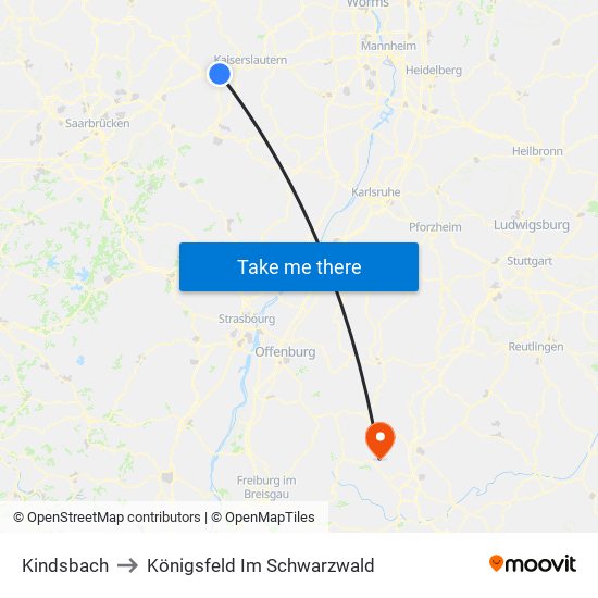 Kindsbach to Königsfeld Im Schwarzwald map