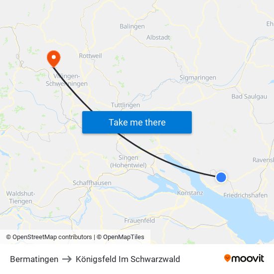 Bermatingen to Königsfeld Im Schwarzwald map