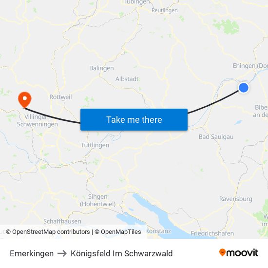 Emerkingen to Königsfeld Im Schwarzwald map