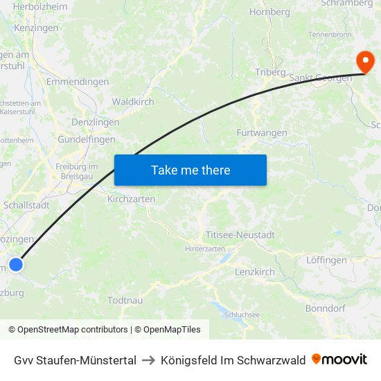 Gvv Staufen-Münstertal to Königsfeld Im Schwarzwald map